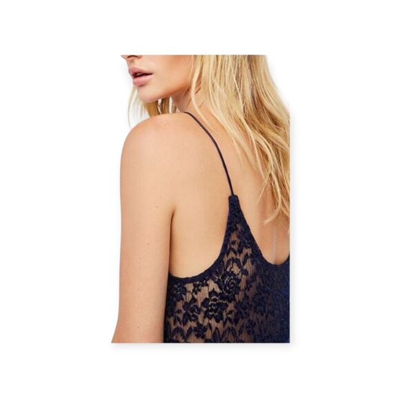 Intimately Free People Midnight Blue Velvet Slip Dress with Lace Hem size S - Picture 2 of 10